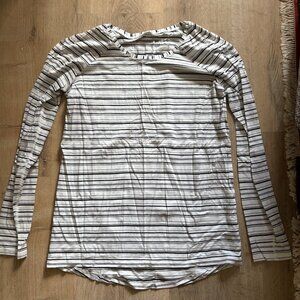 White/Black Stripe LuluLemon Long Sleeve Workout Top, Size S